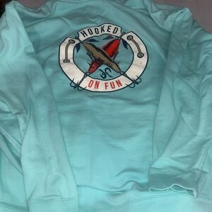 Light blue hooked on fun hoodie by independent trading company XL fishing